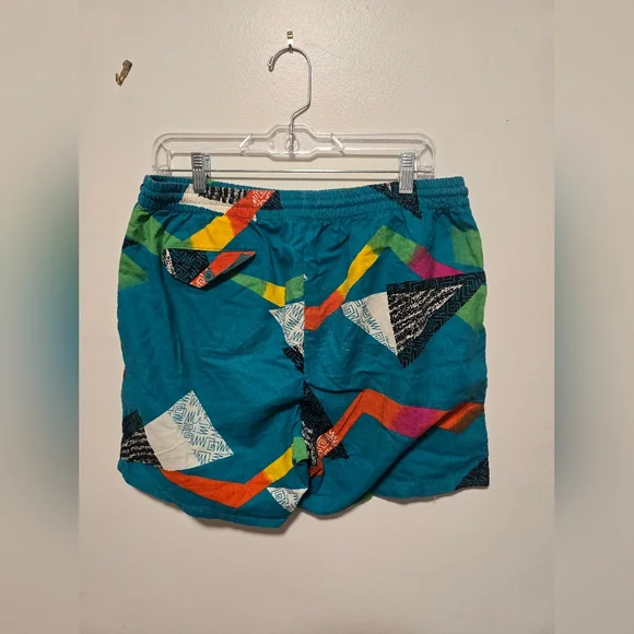 80s 90s Retro Vintage Colorful Geometric Patterned Swim Trunk Shorts - Picture 4 of 7